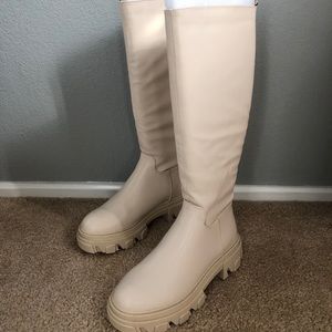 Faux Leather Calf High Boots